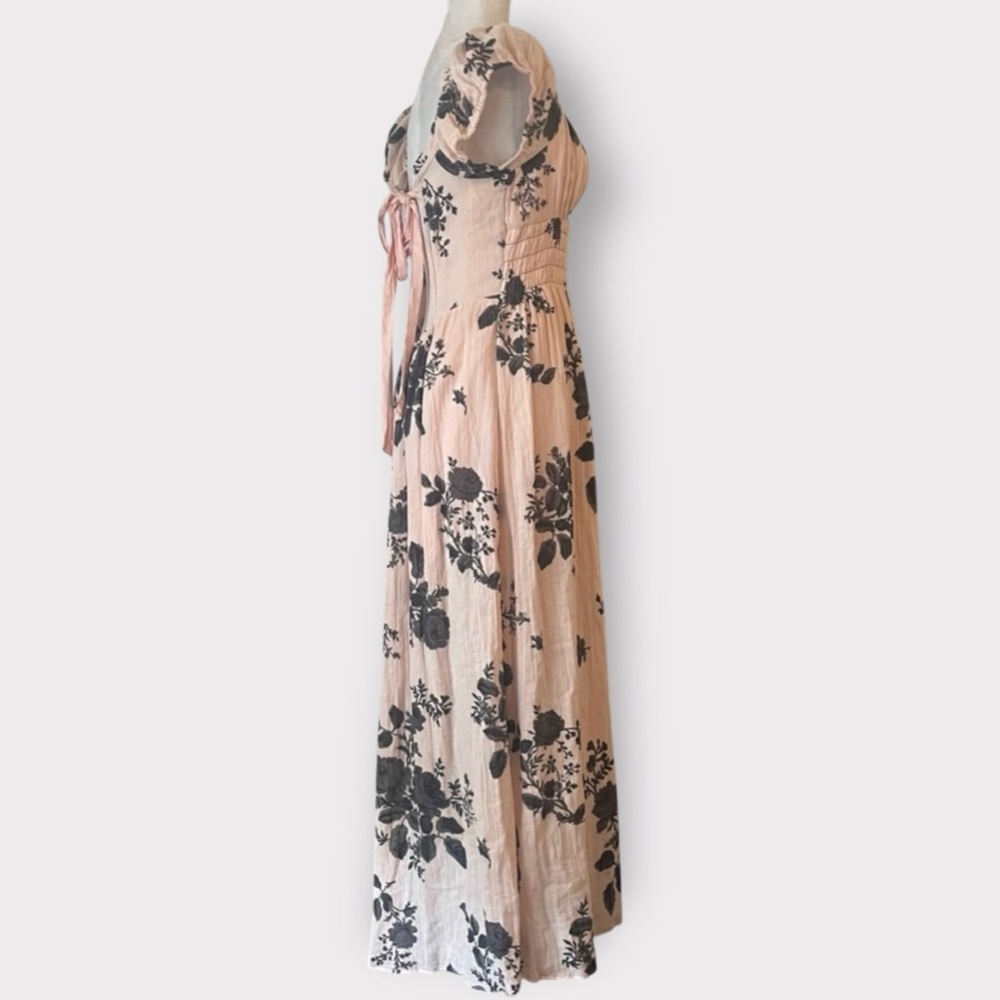 Free People ‘Forget Me Not’ Gauze Cotton Midi Dress in Peach Pink & Black, Small - Picture 9 of 14